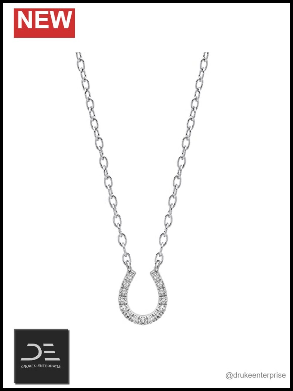 10K White Gold Natural Diamond Horseshoe Pendant Necklace 18"